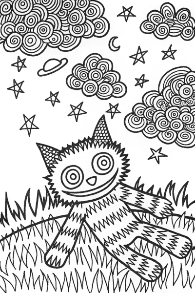 Huggy Wuggy Under the Starry Sky Coloring Page