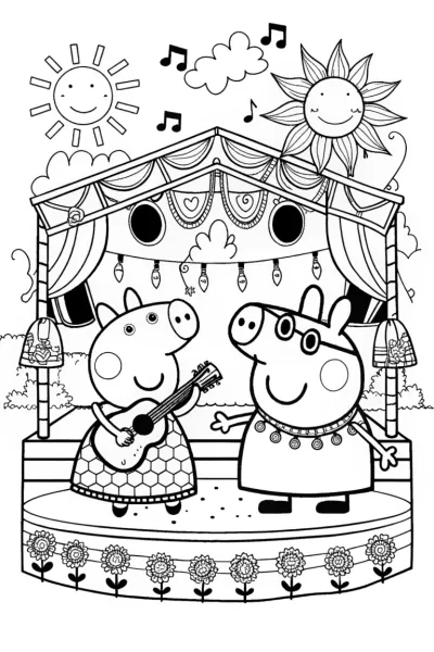 Peppa Pig at the Joyful Music Festival Coloring Page