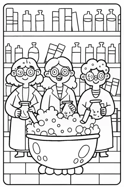 Rainbow High Students in a Magic Potion Lab Coloring Page