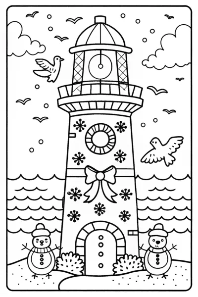The Christmas Lighthouse Coloring Page