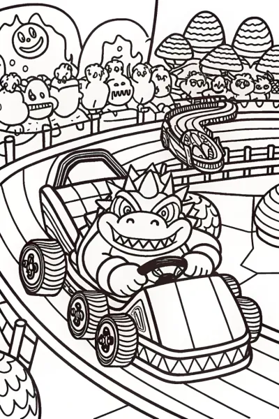 Bowser’s Wild Kart Challenge Coloring Page
