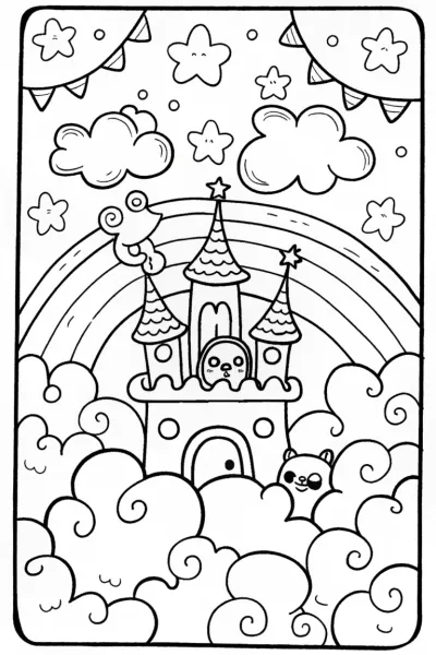 Rainbow Friends in the Cloud Castle Coloring Page