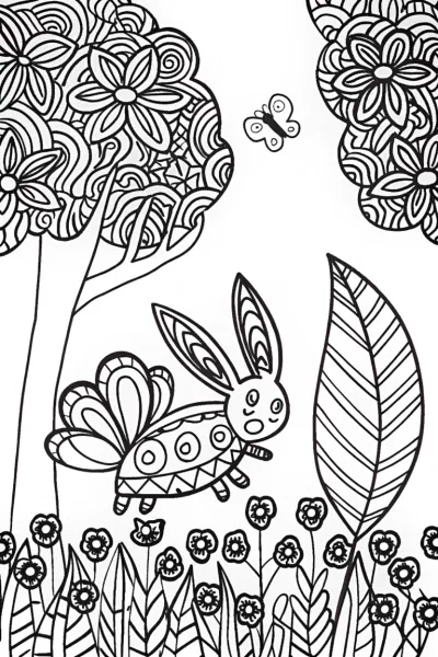 Eevee’s Magical Garden Adventure Coloring Page
