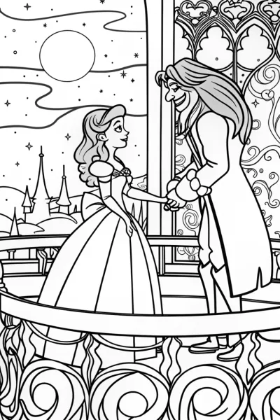 Belle and the Beast Enchanted Castle Coloring Page