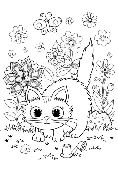 Curious Cat and Mischievous Mouse Coloring Page