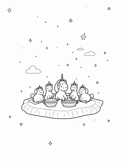 Unicorns having a celestial picnic