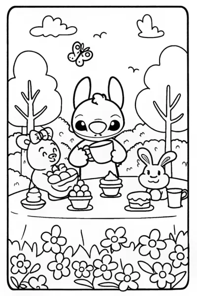 Stitch’s Cozy Tea Party Coloring Page