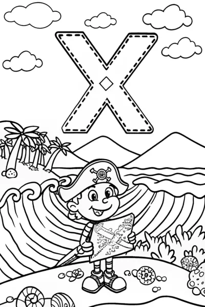 The Adventurous Letter ‘X’ Coloring Page