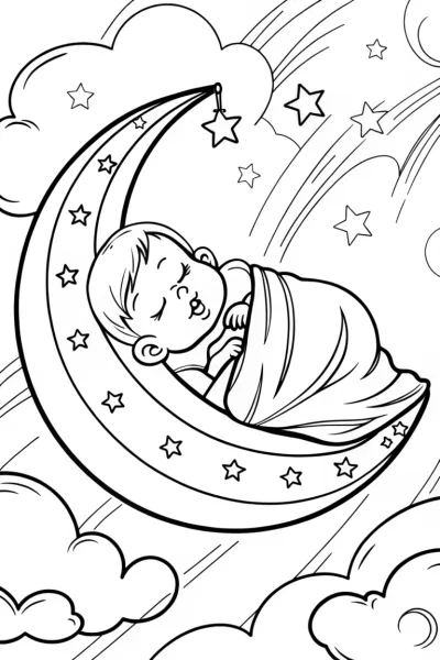 Baby’s Celestial Adventure Coloring Page