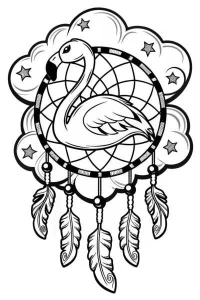 Flamingo Dreamcatcher Coloring Page