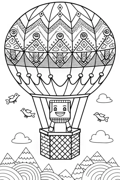 Minecraft Character Hot Air Balloon Coloring Page