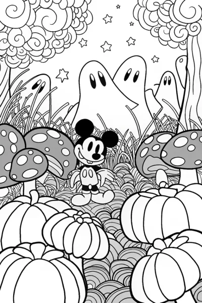 Mickey Mouse’s Enchanted Halloween Garden Coloring Page