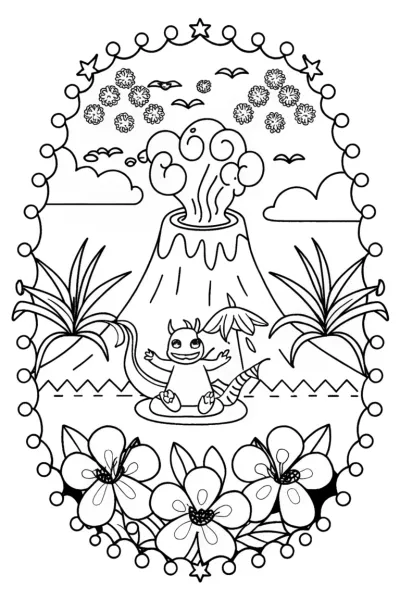 Charizard dancing near a bubbling volcano