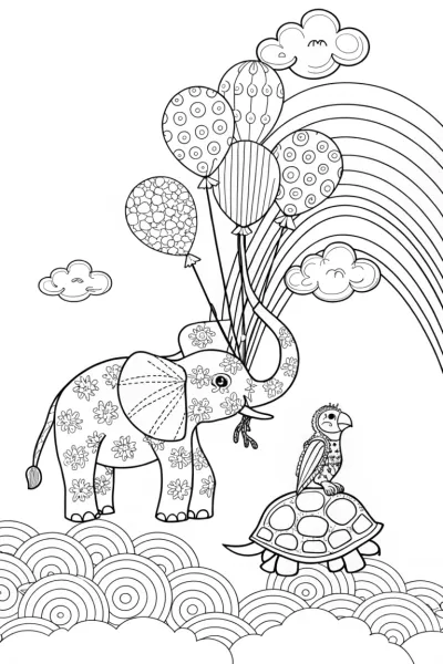 Rainbow Safari Adventure Coloring Page