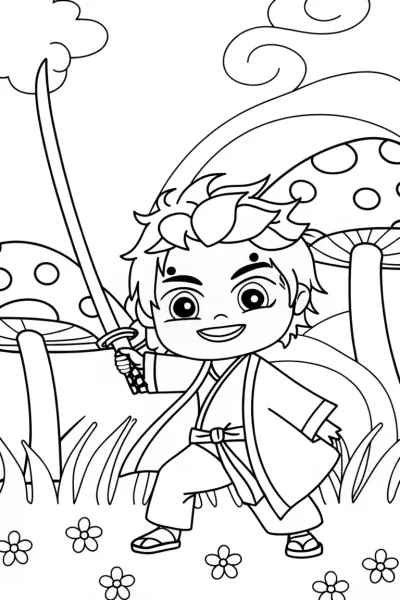 Demon Slayer Sparring in the Glade Coloring Page