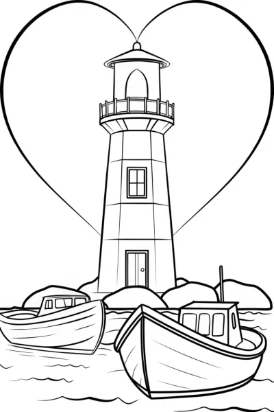 Heart-shaped lighthouse and boats