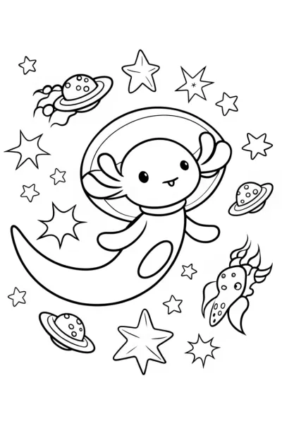 Axolotl’s Cosmic Adventure Coloring Page