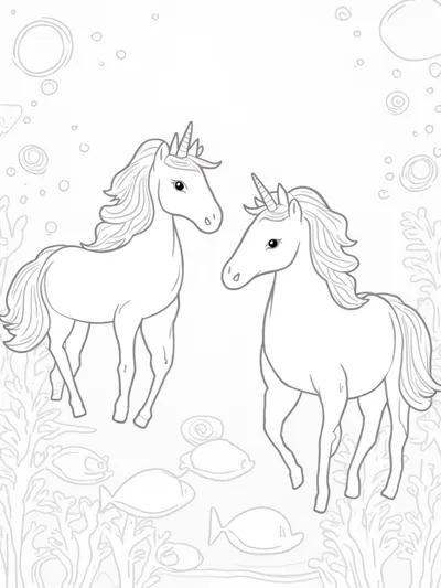 Unicorns exploring an aquarium