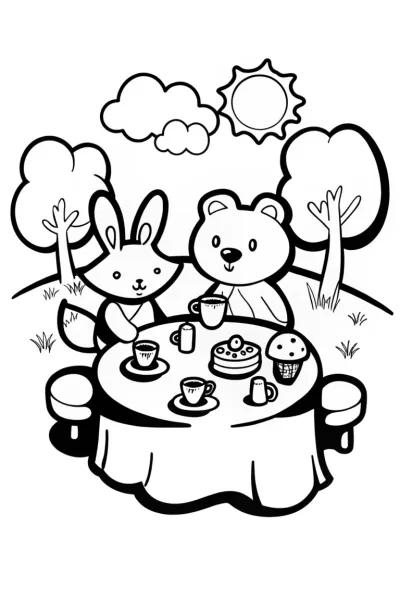 Whimsical Tea Party with Bunny and Bear
