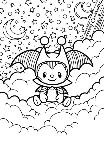 Kuromi’s Dreamy Starry Night Adventure Coloring Page