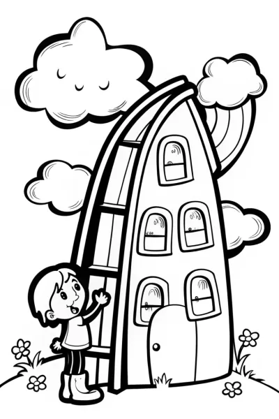Rainbow Skyscraper Adventure Coloring Page