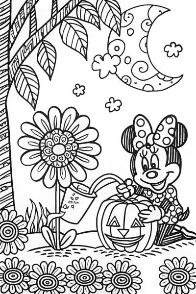 Minnie Mouse’s Enchanted Halloween Garden Coloring Page